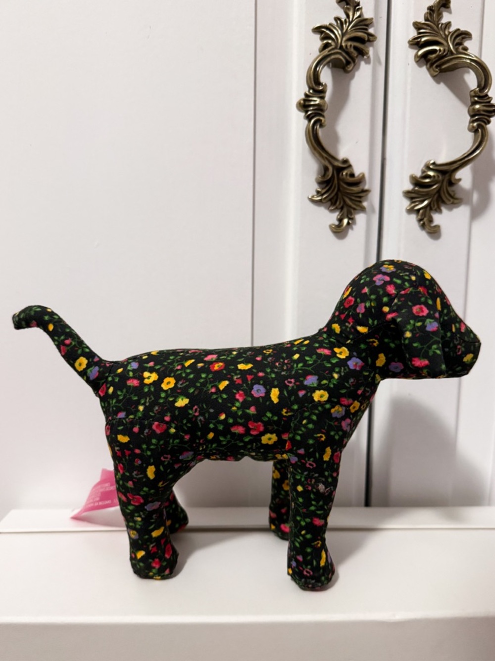 Victoria’s Secret PINK Floral Dog Plush “Peace” Black Multicolor Stuffed Animal - Picture 2 of 3